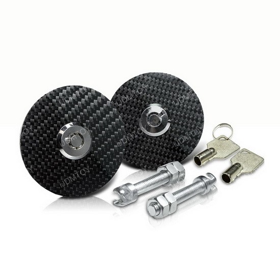 Black Real Carbon Fiber Hood Latch Pins with Lockable Keys