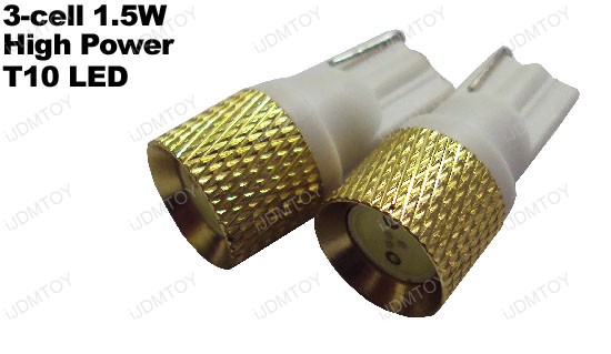 JDM Xenon White or Ultra Blue 1.5W 3-Cell High Power T10 Wedge Light LED Bulbs for W5W, 2825, 168, 194, etc