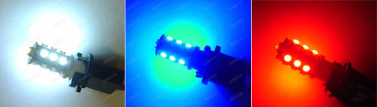JDM 360-Degree Shine Xenon White, Ultra Blue or Brilliant Red 13-SMD 1210 T10 LED Wedge Light Bulbs for 168 194 921 2825