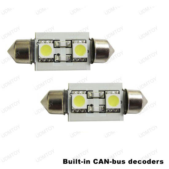 JDM Xenon White OBC Error Free D36mm 6411 6418 C6W LED Bulbs w/built-in load resistors for Audi, BMW, Mercedes, Porsche, Volkswagen, etc