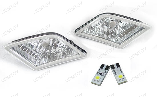 JDM Xenon White or Ultra Blue Error Free T10 LED Bulbs with Mercedes W204 C Class clear side markers for 2008 and up C300, C350, C63, C Class