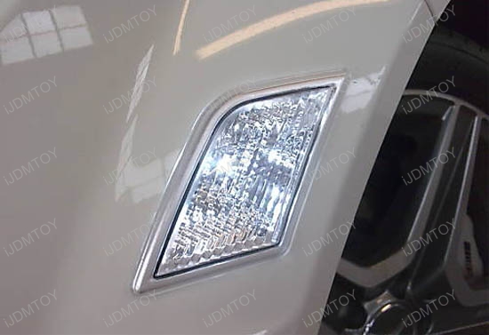 JDM Xenon White or Ultra Blue Error Free T10 LED Bulbs with Mercedes W204 C Class clear side markers for 2008 and up C300, C350, C63, C Class