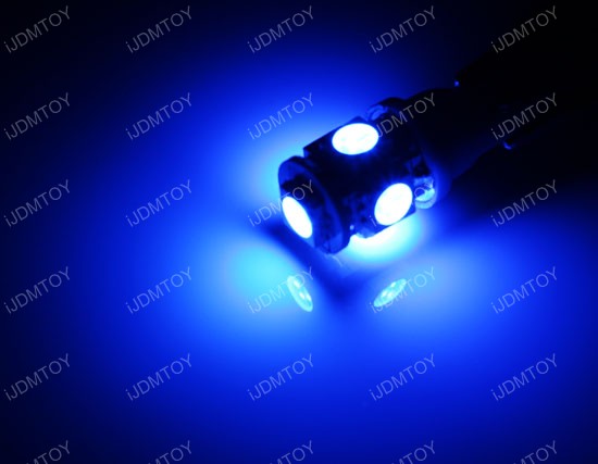 JDM Xenon White or Ultra Blue 360-Degree Shine 5-SMD 5050 T10 LED Wedge Light Bulbs for 168 194 921 2825