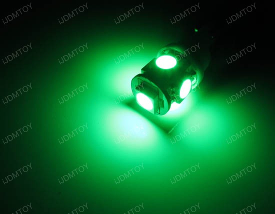 Green 5-SMD 2825 168 T10 LED bulbs