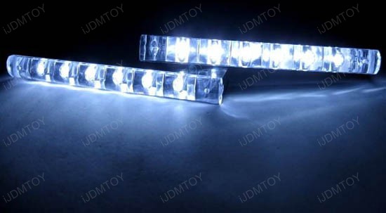 JDM Universal Fit Xenon White or Ultra Blue 6-LED Daytime Running Light Kit (aka LED Day Driving Cruising DRL Lamps)