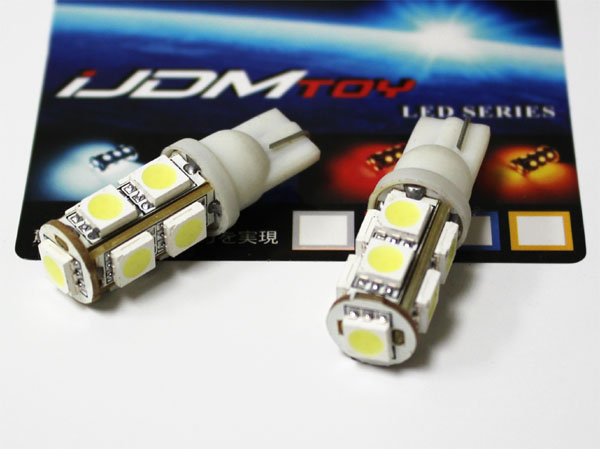 JDM 360-Degree Shine 9-SMD 5050 T10 LED Wedge Light Bulbs for 168 194 921 2825