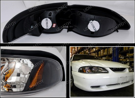 1994-1998 Ford MUSTANG Black Housing Style Reflector Headlights
