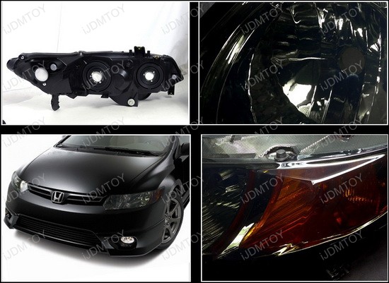 06-11 Honda CIVIC 2DR Chrome Housing Smoke Lens Euro Style Reflector Headlights