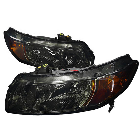 06-11 Honda CIVIC 2DR Chrome Housing Smoke Lens Euro Style Reflector Headlights