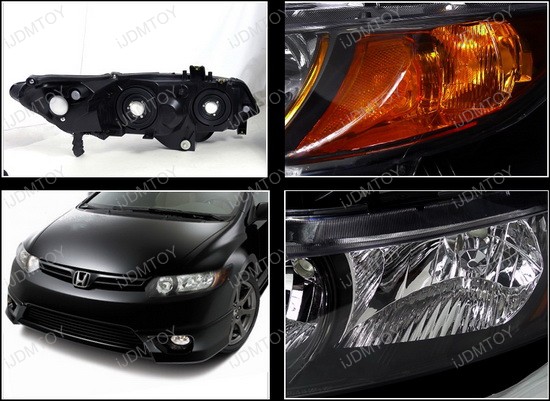 06-11 Honda CIVIC 2DR Black Housing Clear Lens Euro Style Reflector Headlights
