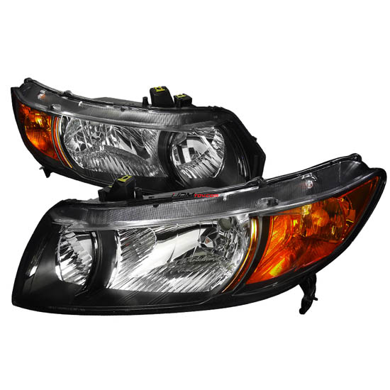 06-11 Honda CIVIC 2DR Black Housing Clear Lens Euro Style Reflector Headlights