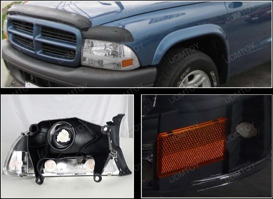 97 03 Dodge Dakota Black Housing Headlights