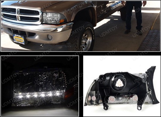 97 03 Dodge Dakota Black Housing Clear Lens Headlights 97 04 Dodge Dakota Black Housing Clear Lens Led Headlights
