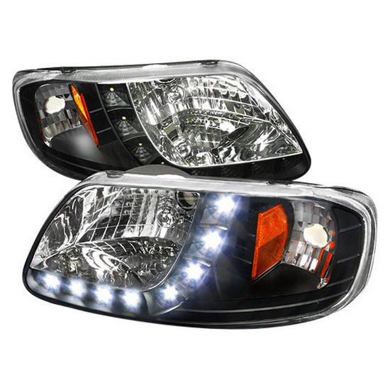 97 03 Ford F150 Expedition Black One Piece Projector Headlights 1997 2003 Ford F150 Expedition Black Housing One Piece Projector Headlights With Amber Reflector Corner