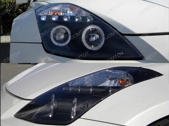 2003-2005 Nissan 350Z Black Housing Dual Halo Angel Eyes Projector LED Headlights