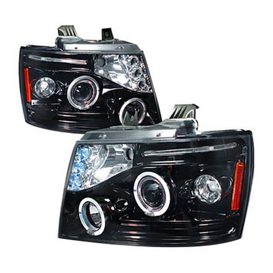 2007-2011 Chevrolet AVALANCHE Smoke Lens Dual Halo Angel Eyes Projector LED Headlights