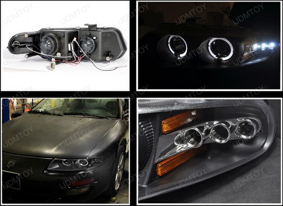 97-00 Dodge AVENGER Black Housing Dual Halo Angel Eyes Projector LED Headlights