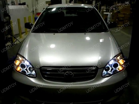 03 08 Toyota Corolla Chrome Halo Angel Eyes Projector Headlights 2003 2008 Toyota Corolla Chrome Housing Dual Halo Angel Eyes Projector Led Headlights