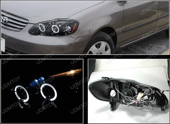 03 08 Toyota Corolla Black Halo Angel Eyes Projector Led Headlight 2003 2008 Toyota Corolla Black Housing Dual Halo Angel Eyes Projector Led Headlights