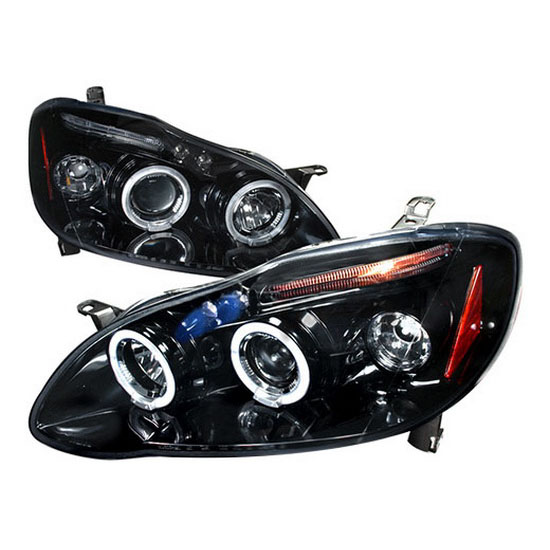 03 08 Toyota Corolla Black Halo Angel Eyes Projector Led Headlight 2003 2008 Toyota Corolla Black Housing Dual Halo Angel Eyes Projector Led Headlights