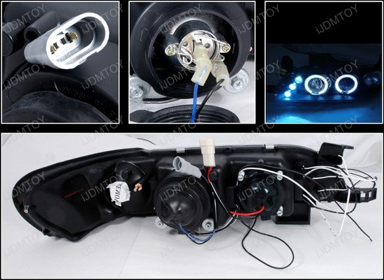 93-97 Toyota COROLLA Black Housing Dual Halo Angel Eyes Projector LED Headlights