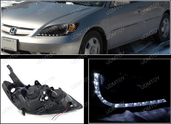 2004-2005 Honda CIVIC 2/4DR Black Housing Euro R8 Style Projector Headlights