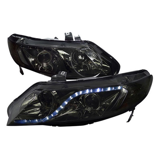 06-11 Honda CIVIC 4DR SEDAN Smoke Lens R8 Style Projector LED Headlights