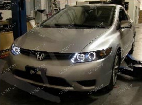 06-11 Honda CIVIC 4DR SEDAN Black Housing Dual Halo Angel Eyes Projector LED Headlights