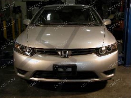 06-11 Honda CIVIC 4DR SEDAN Black Housing Dual Halo Angel Eyes Projector LED Headlights