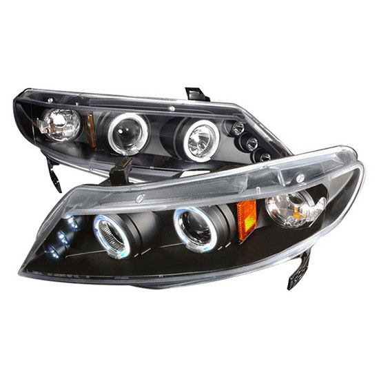 06-11 Honda CIVIC 4DR SEDAN Black Housing Dual Halo Angel Eyes Projector LED Headlights