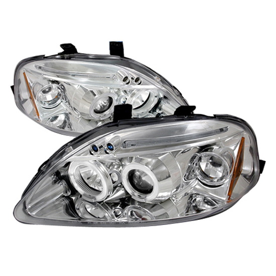 99-00 Honda CIVIC Chrome Housing Dual Halo Angel Eyes Projector LED Headlights