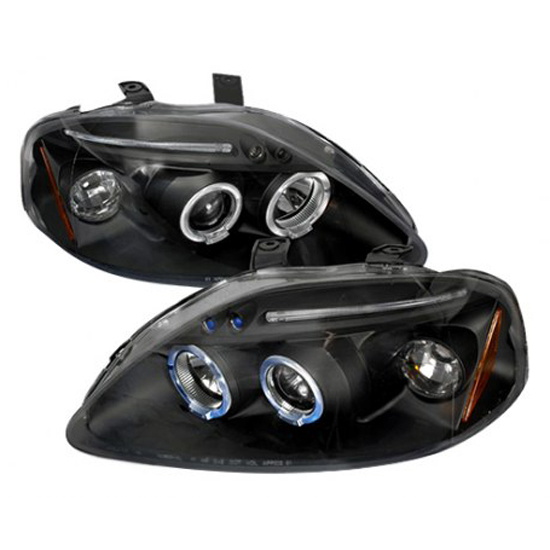 99-00 Honda CIVIC Black Housing Dual Halo Angel Eyes Projector LED Headlights