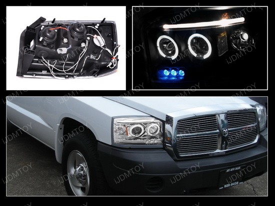 05 07 Dodge Dakota Chrome Halo Projector Headlights With Leds