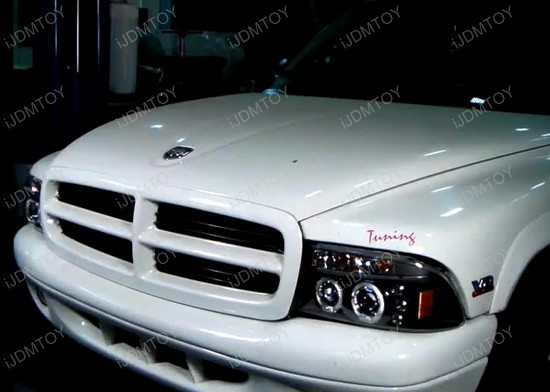 97 04 Dodge Dakota Black Dual Halo Projector Led Headlights 97 04 Dodge Dakota Black Housing Dual Halo Angel Eyes Projector Led Headlights