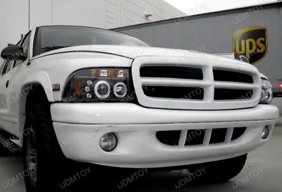 97 04 Dodge Dakota Black Dual Halo Projector Led Headlights 97 04 Dodge Dakota Black Housing Dual Halo Angel Eyes Projector Led Headlights
