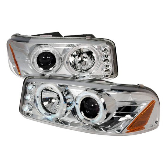 00-06 GMC DENALI/YUKON Chrome Housing Dual Halo Angel Eyes Projector LED Headlights