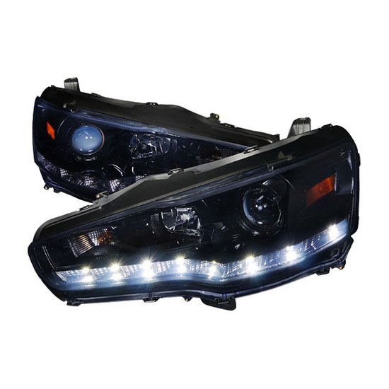 2008-2012 Mitsubishi LANCER/EVO Black Housing Euro R8 Style Projector LED Headlights