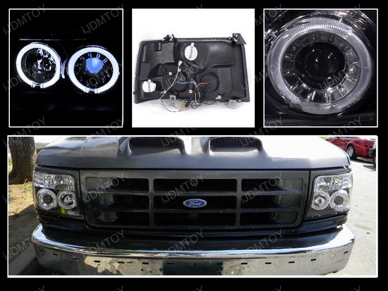 1992 1996 Ford F150 Black Dual Halo Projector Headlights 92 96 Ford F150 Black Dual Halo Projector Headlights