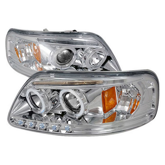 1997-2003 Ford F150 Chrome Housing Dual Halo Angel Eyes Projector LED Headlights