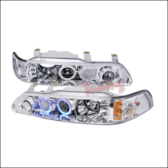 90-93 Acura INTEGRA Chrome Housing 1-Piece Dual Halo Angel Eyes Projector Headlights