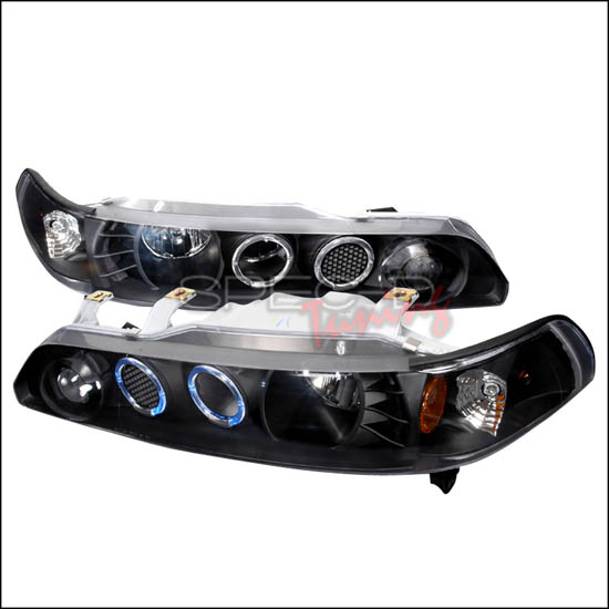 90-93 Acura INTEGRA Black Housing 1-Piece Dual Halo Angel Eyes Projector Headlights