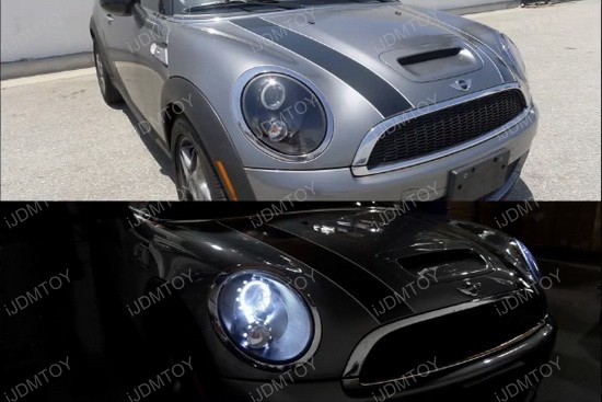 07-11 MINI COOPER Black Housing Single Halo Projector LED Headlights