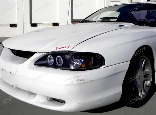 94-98 Ford MUSTANG Black Housing Smoke Lens Dual Halo Angel Eyes Projector LED Headlights