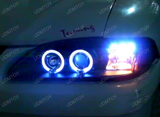 1994-1998 Ford MUSTANG Black Housing Dual Halo Angel Eyes Projector LED Headlights
