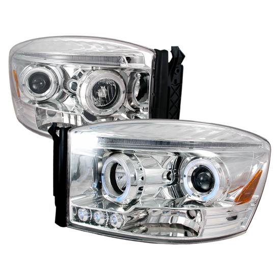 06-08 Dodge RAM Chrome Dual Halo Angel Eyes Projector LED Headlights