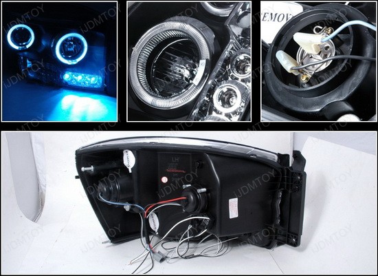 06-08 Dodge RAM Black Dual Halo Angel Eyes Projector LED Headlights