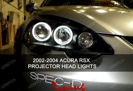 02 04 acura rsx black smoke dual halo projector led headlights