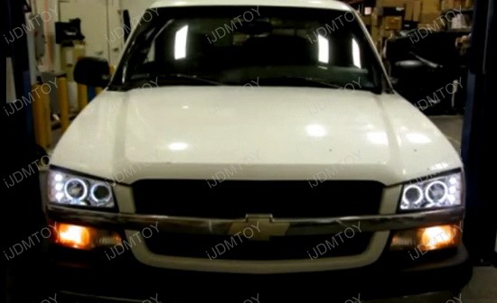 03 06 Chevrolet Silverado Black Dual Halo Projector Led Headlights