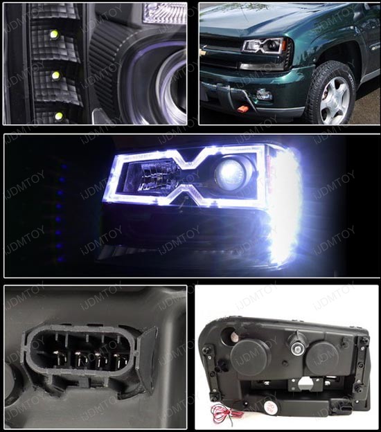 2002-2009 Chevrolet TRAILBLAZER Black Housing Clear Lens Halo Rim Angel Eyes Projector LED Headlights