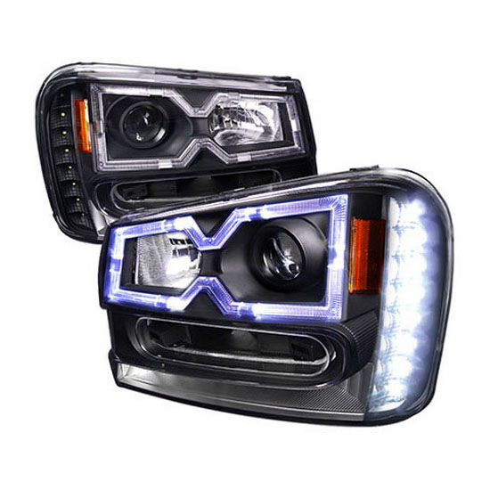 2002-2009 Chevrolet TRAILBLAZER Black Housing Clear Lens Halo Rim Angel Eyes Projector LED Headlights